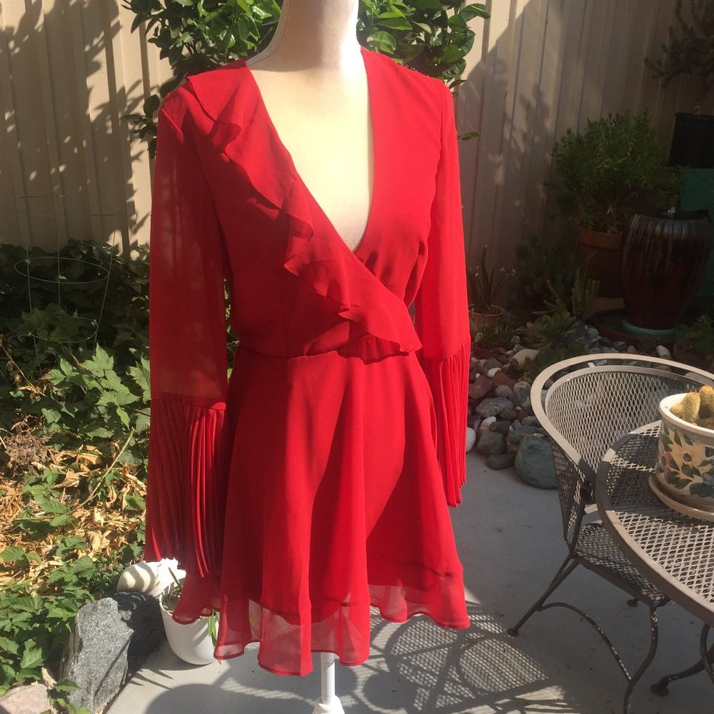 Keepsake scalloped red chiffon dress